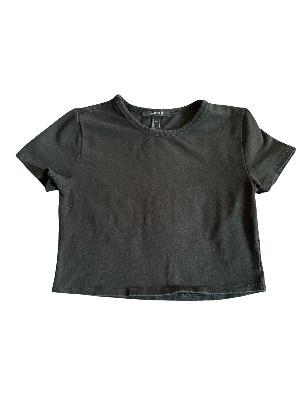 Forever 21 Black Crewneck Cropped Tee